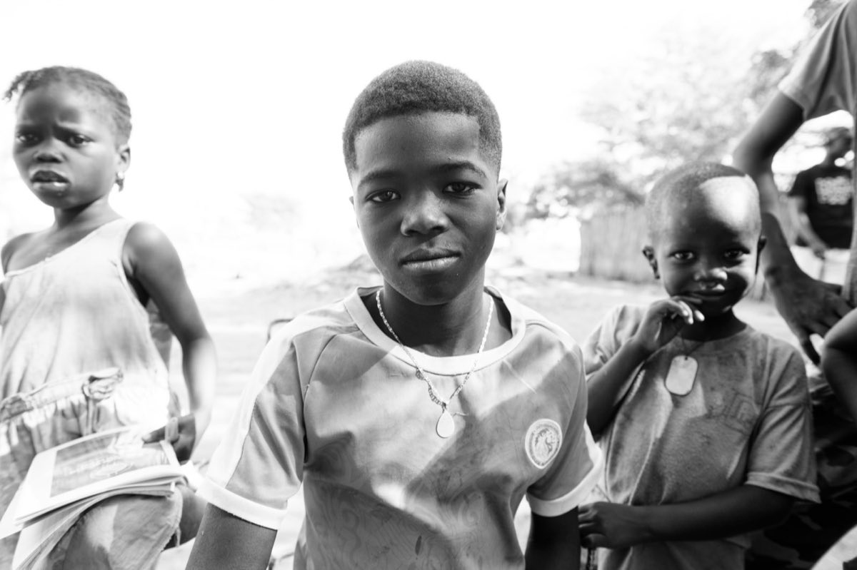 Black and white portrait of children in a Senegalese village